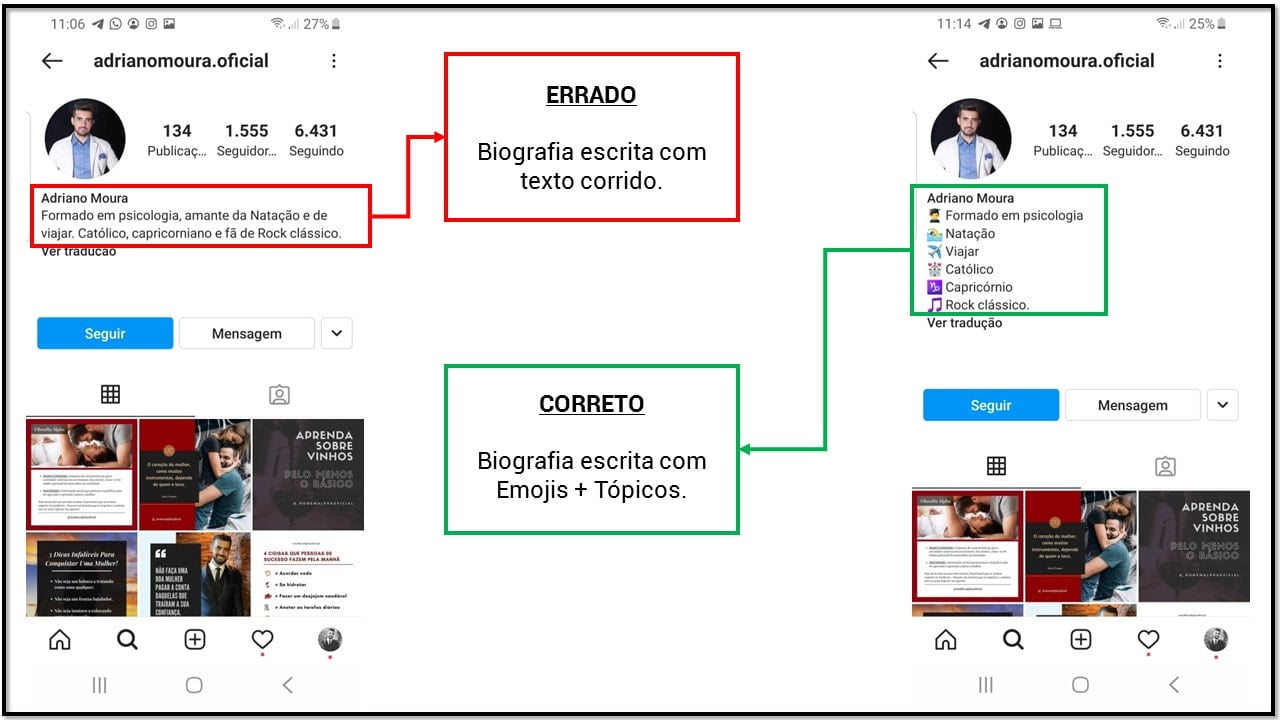 Descrição Perfil masculino Instagram